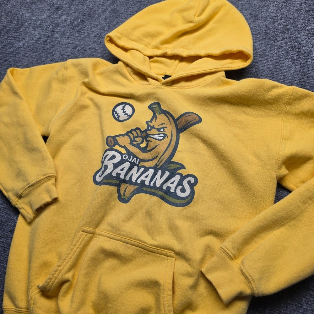 Ojai Bananas Baseball Hoodie Sweatshirt Yellow Youth Large L Gildan Softstyle
